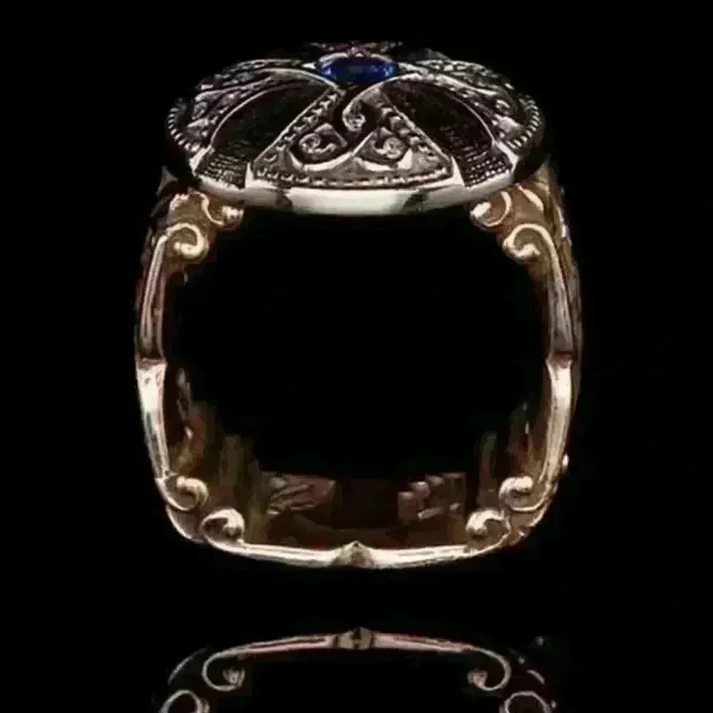 💎 Unisex Black Enamel Signet Ring Rose Gold Blue Fashion Ring, GPMB1486-7